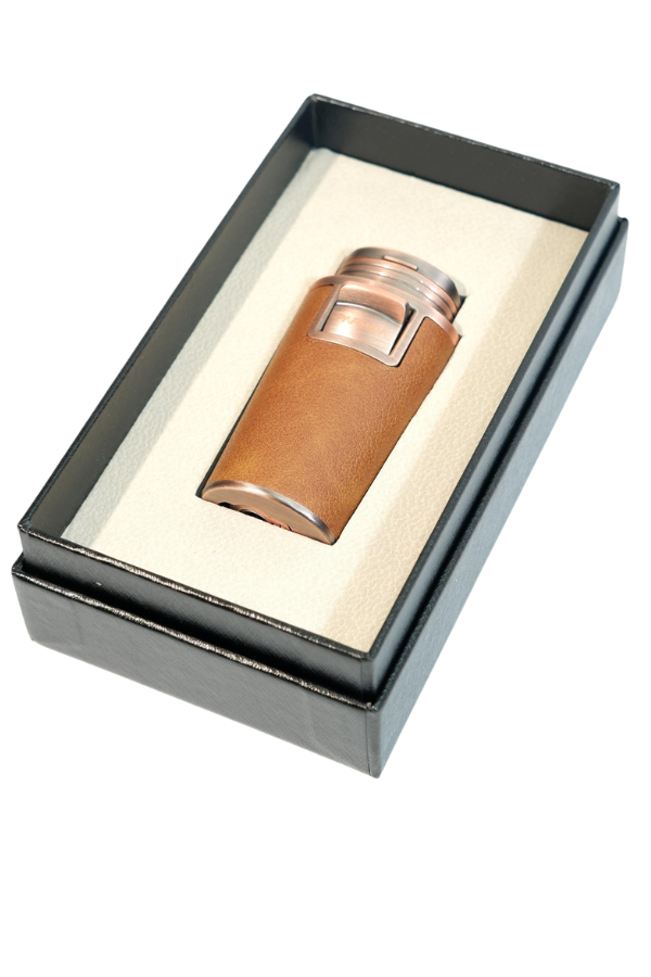 TR9616,Parmida Çift Torch Pürmüz Delicili Gövdesi Deri Bronz Metal Puro Çakmağı