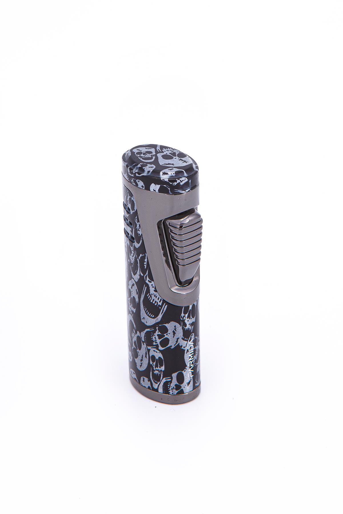 TR7253,Parmida Skull Design Çift Torch Pürmüz Siyah Metal Puro Çakmağı