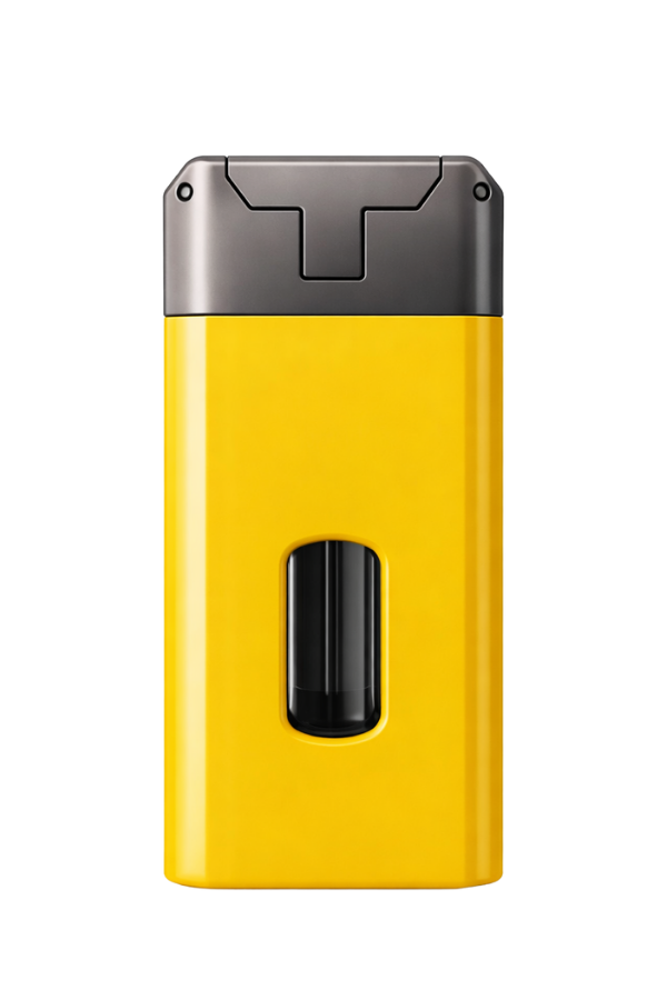 TR9212,Parmida Çift Torch Pürmüz Dahili V Kesicili Sarı - Gunmetal Metal Puro Çakmağı