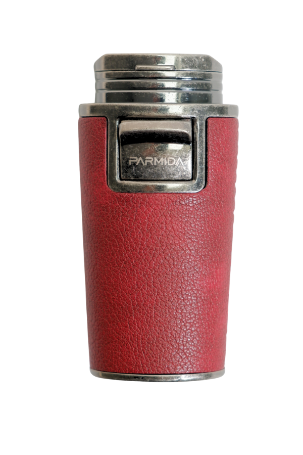 TR9615,Parmida Çift Torch Pürmüz Delicili Gövdesi Deri Kırmızı Gunmetal Puro Çakmağı