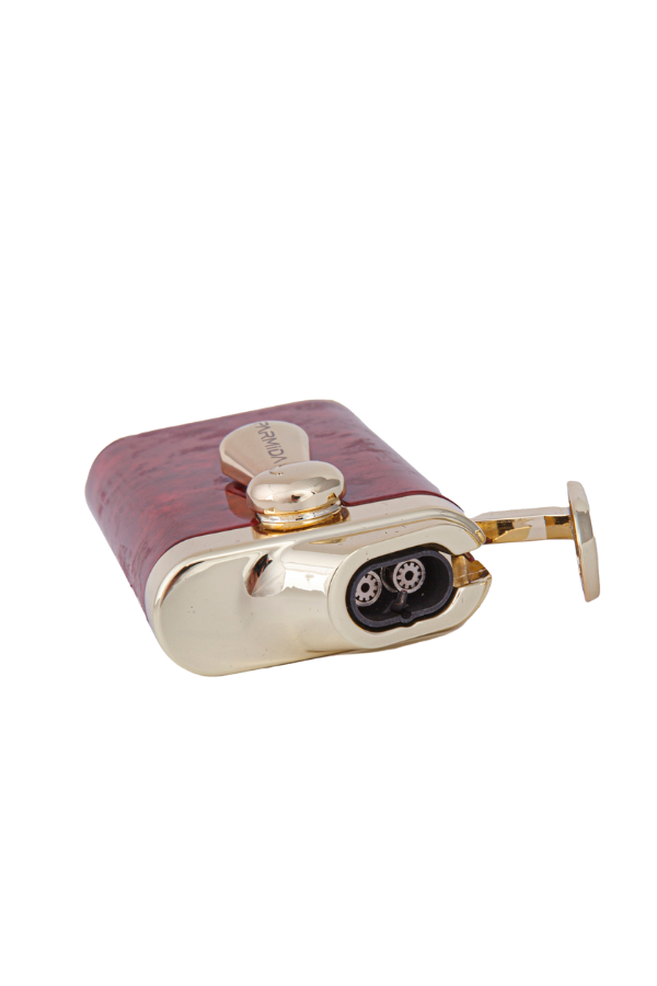 TR7951,Parmida Çift Torch Pürmüz Bordo-Gold Metal Puro Çakmağı