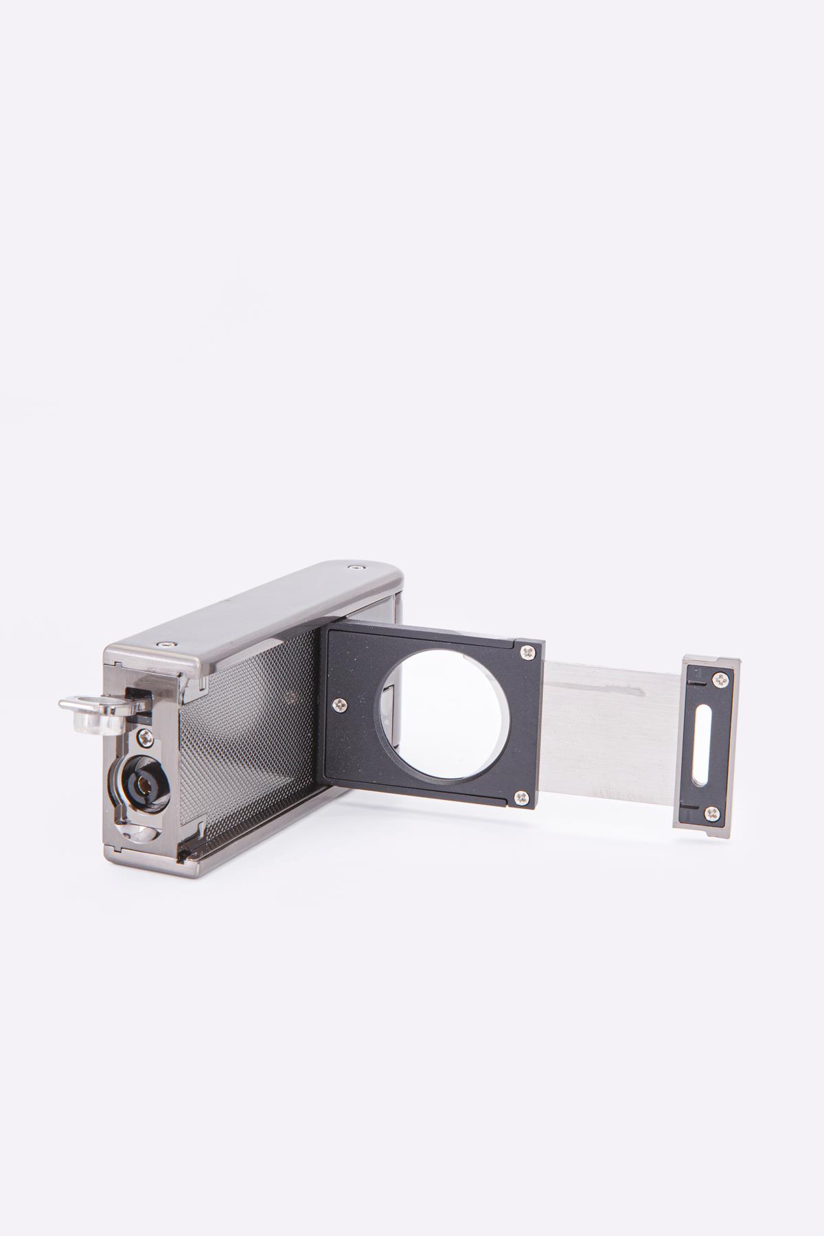 TR7923,Parmida Çift Torch Pürmüz Parlak Gümüş Metal Puro Çakmağı
