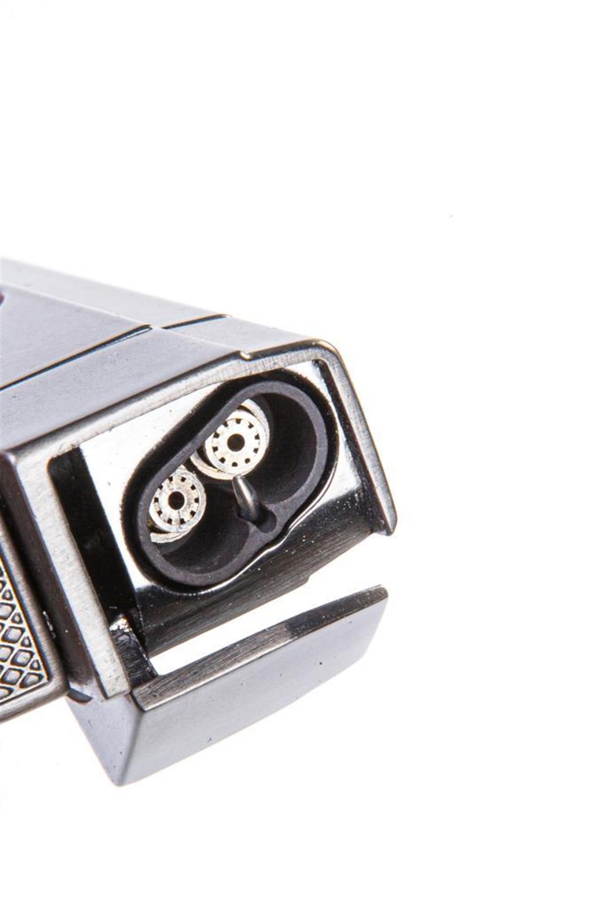 TR5407,Parmida Çift Torch Gunmetal V-Cut Puro Çakmağı