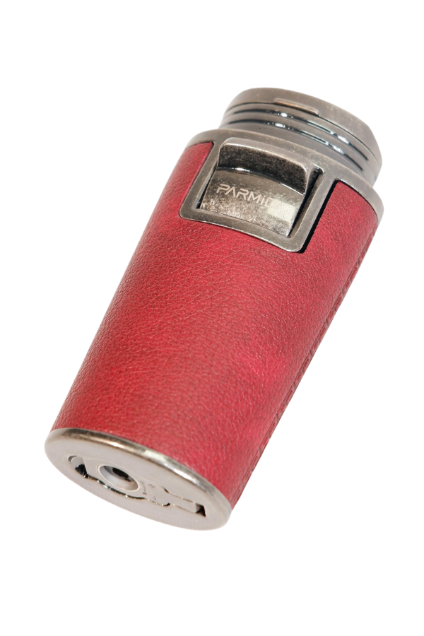TR9615,Parmida Çift Torch Pürmüz Delicili Gövdesi Deri Kırmızı Gunmetal Puro Çakmağı