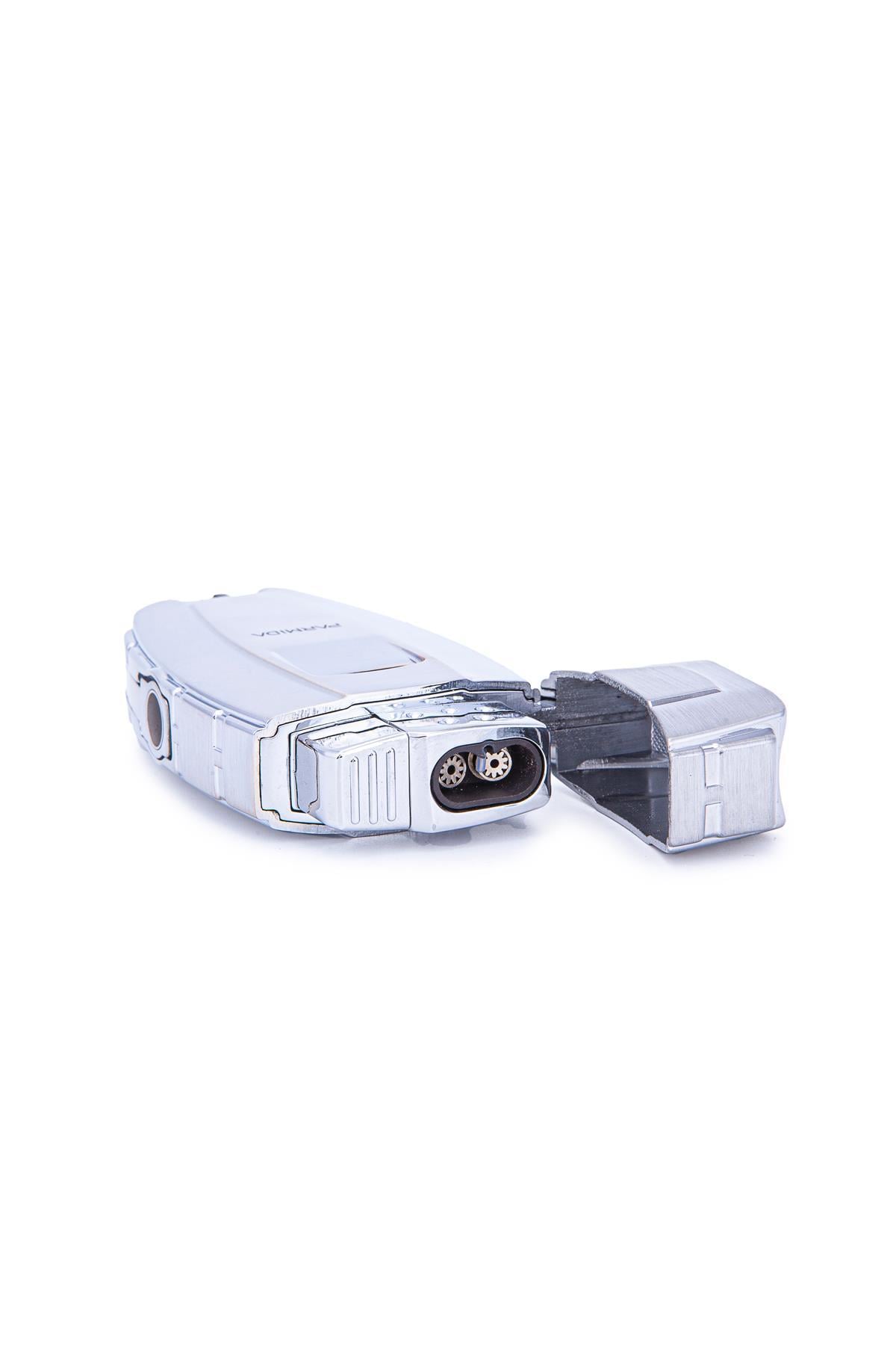 TR7273,Parmida Çift Torch Pürmüz Gümüş Metal Puro Çakmağı