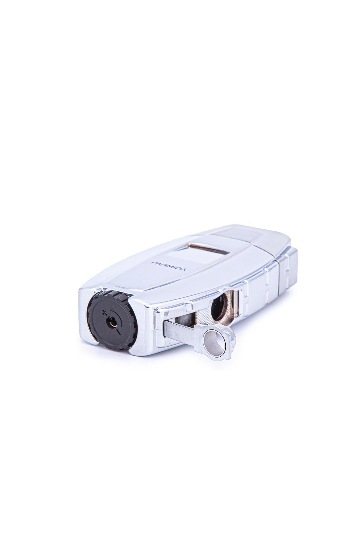 TR7273,Parmida Çift Torch Pürmüz Gümüş Metal Puro Çakmağı