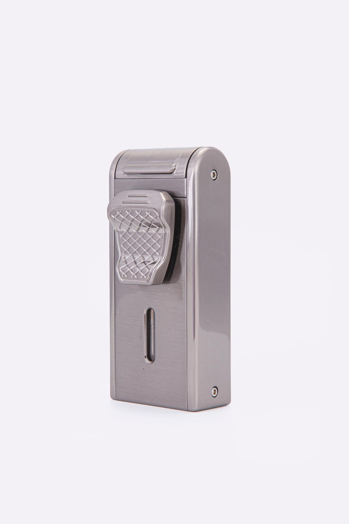 TR7923,Parmida Çift Torch Pürmüz Parlak Gümüş Metal Puro Çakmağı