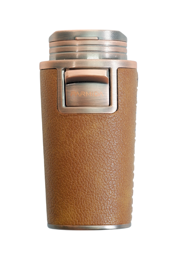 TR9616,Parmida Çift Torch Pürmüz Delicili Gövdesi Deri Bronz Metal Puro Çakmağı