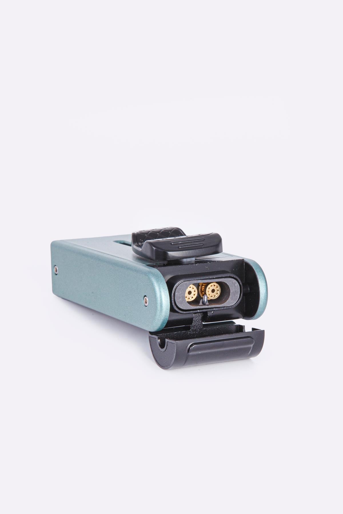 TR7924,Parmida Çift Torch Pürmüz Yeşil Metal Puro Çakmağı