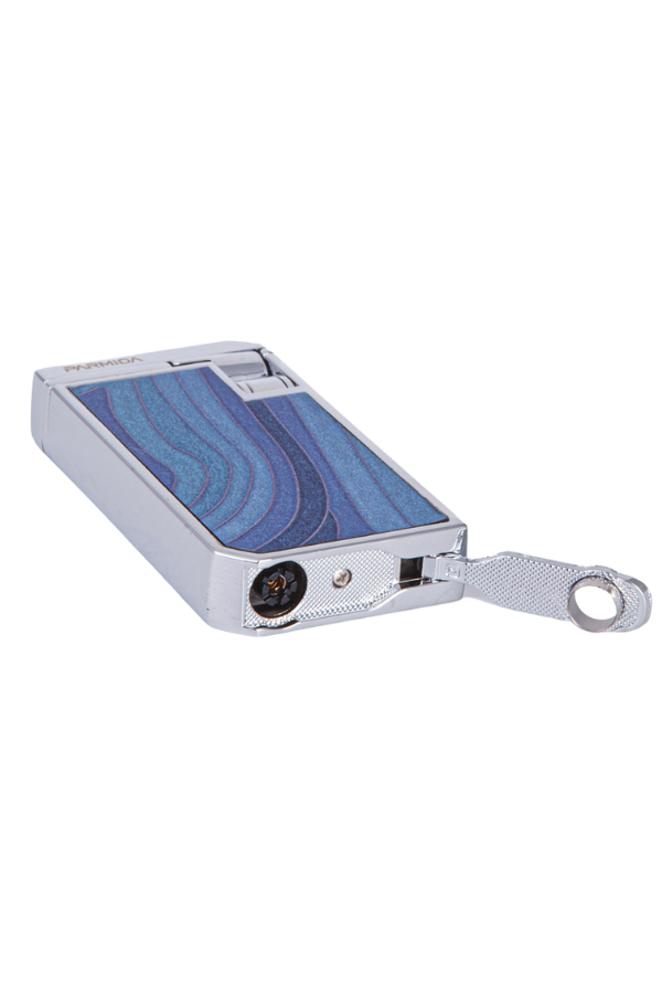TR7954,Parmida Çift Torch Pürmüz Mavi-Gümüş Ahşap Desenli Metal Puro Çakmağı