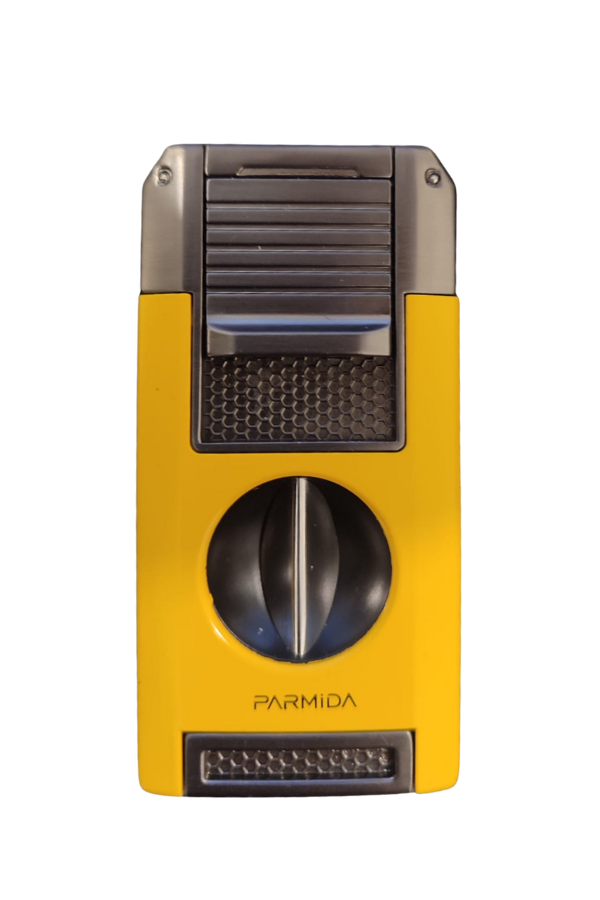 TR9212,Parmida Çift Torch Pürmüz Dahili V Kesicili Sarı - Gunmetal Metal Puro Çakmağı