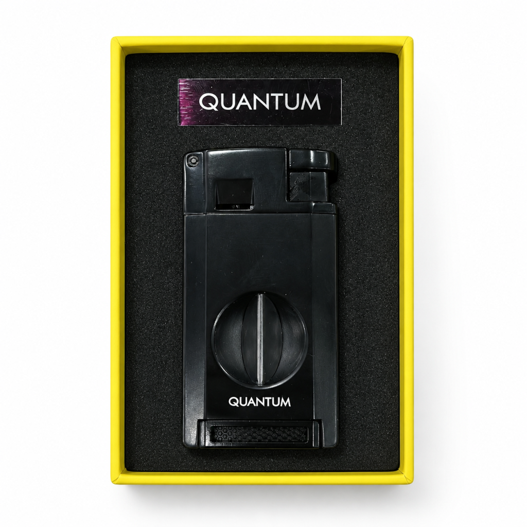 TR9981,Quantum Çift Torch Pürmüz Siyah V Kesicili Metal Puro Çakmağı
