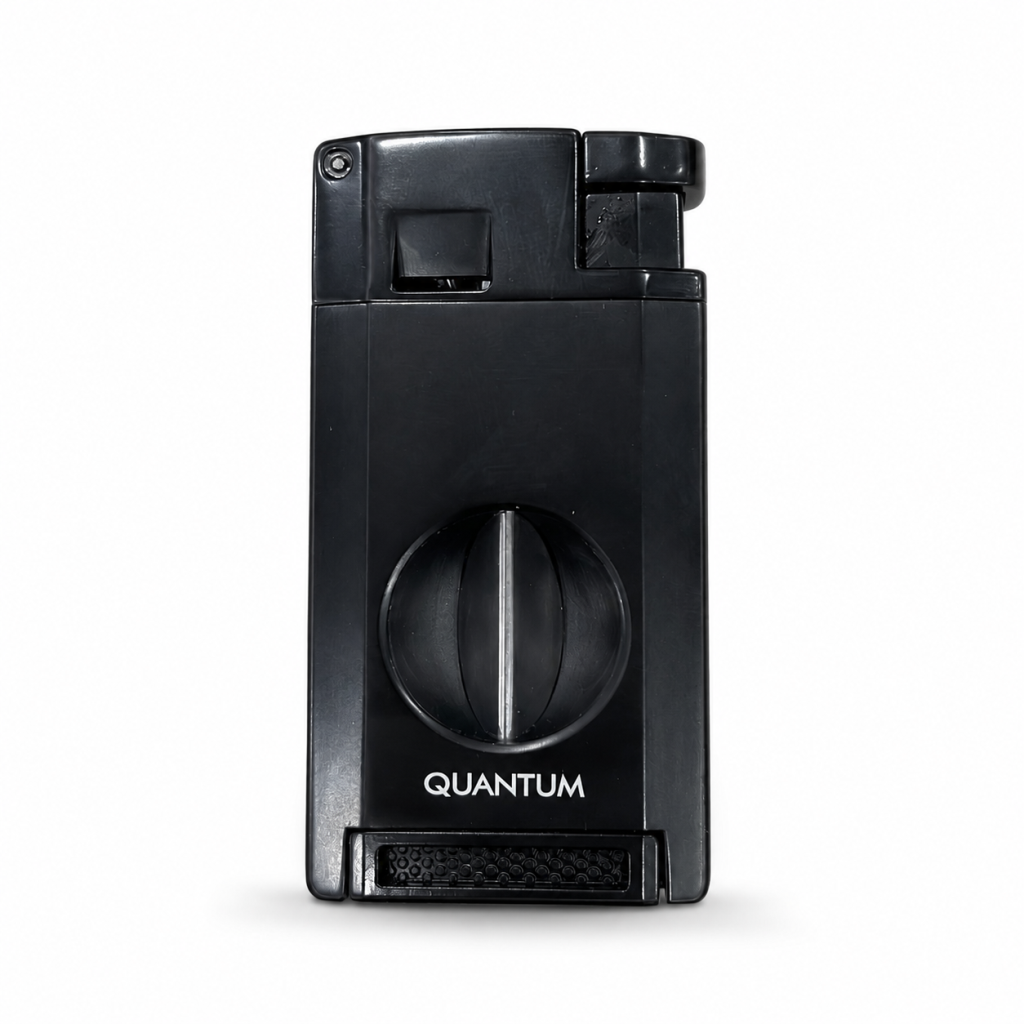 TR9981,Quantum Çift Torch Pürmüz Siyah V Kesicili Metal Puro Çakmağı