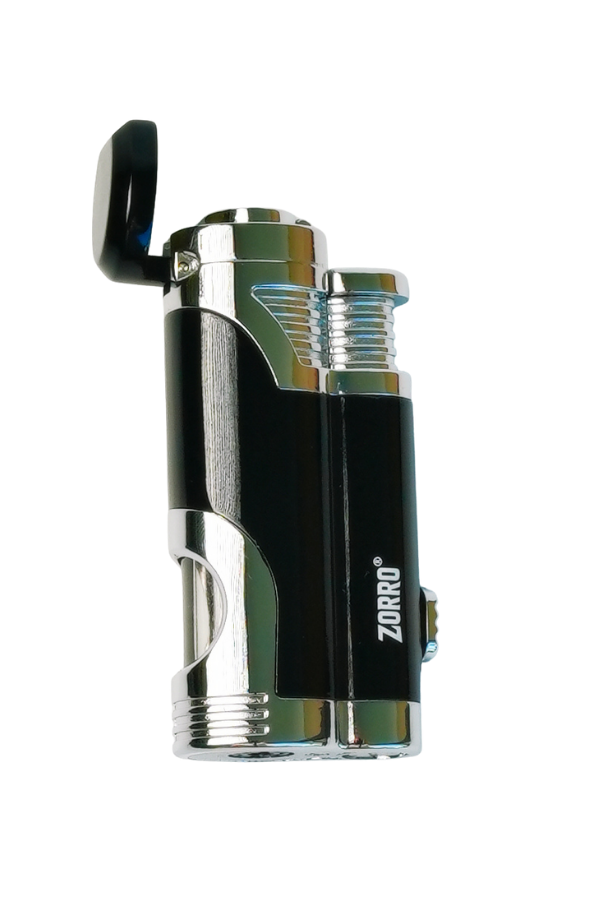 TRM1002,Zorro 2 Torch Pürmüz Siyah-Gümüş Metal Puro Çakmağı