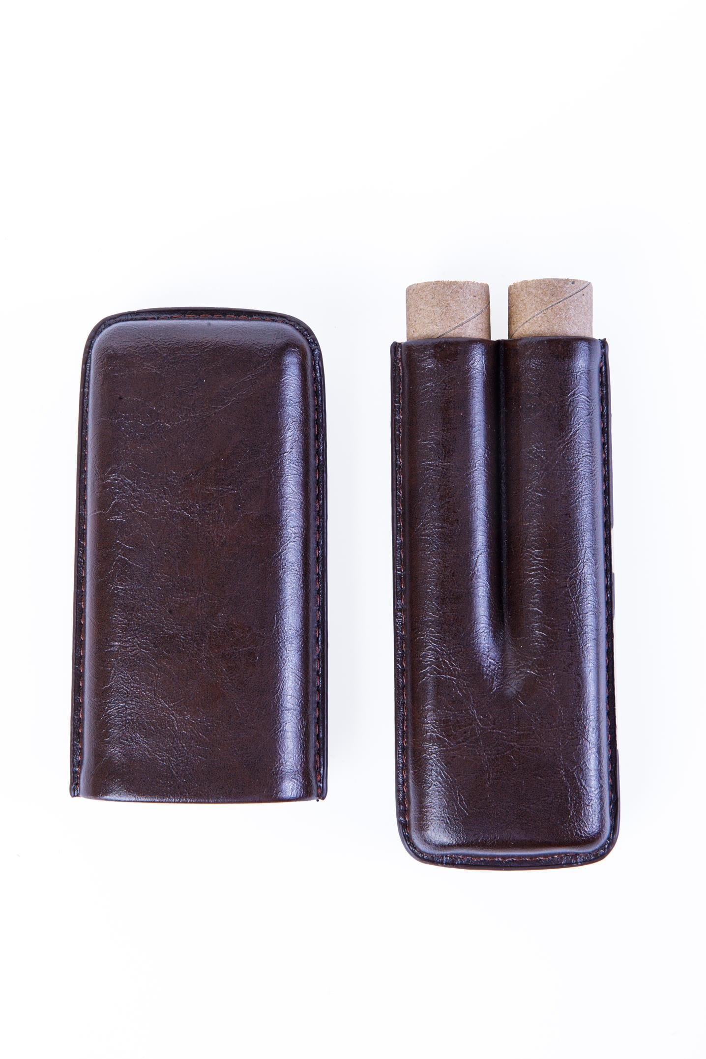TR8225,Cohiba Kahverengi İkili Deri Puro Kılıfı