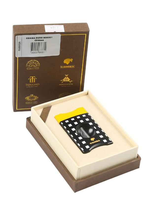 TR7164,Cohiba Sarı-Siyah Beyaz Desenli V Puro Makası Kesici