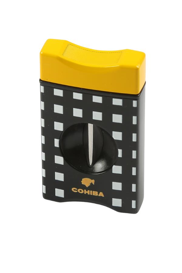 TR7164,Cohiba Sarı-Siyah Beyaz Desenli V Puro Makası Kesici