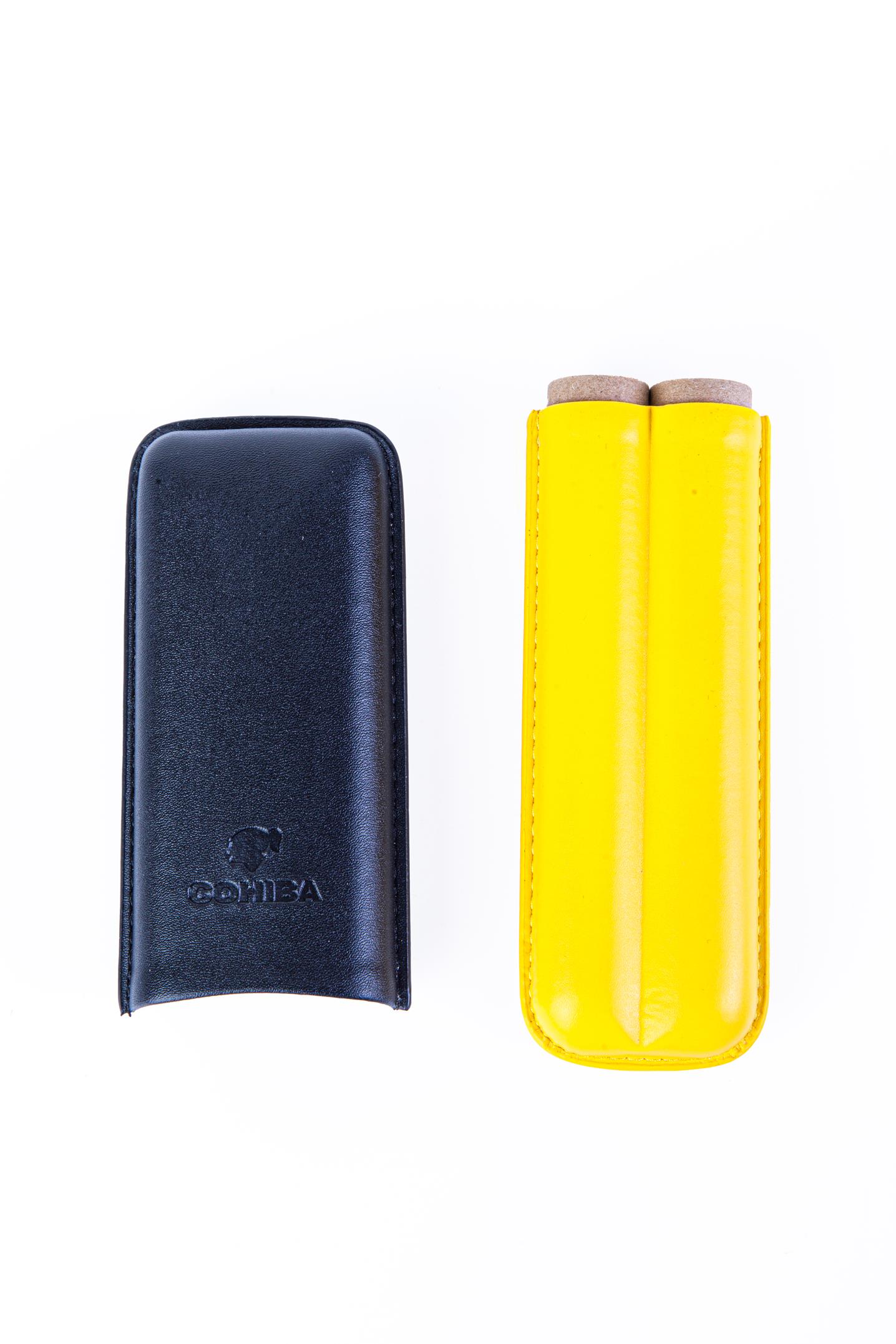 TR8231,Cohiba Sarı-Siyah İkili Deri Puro Kılıfı