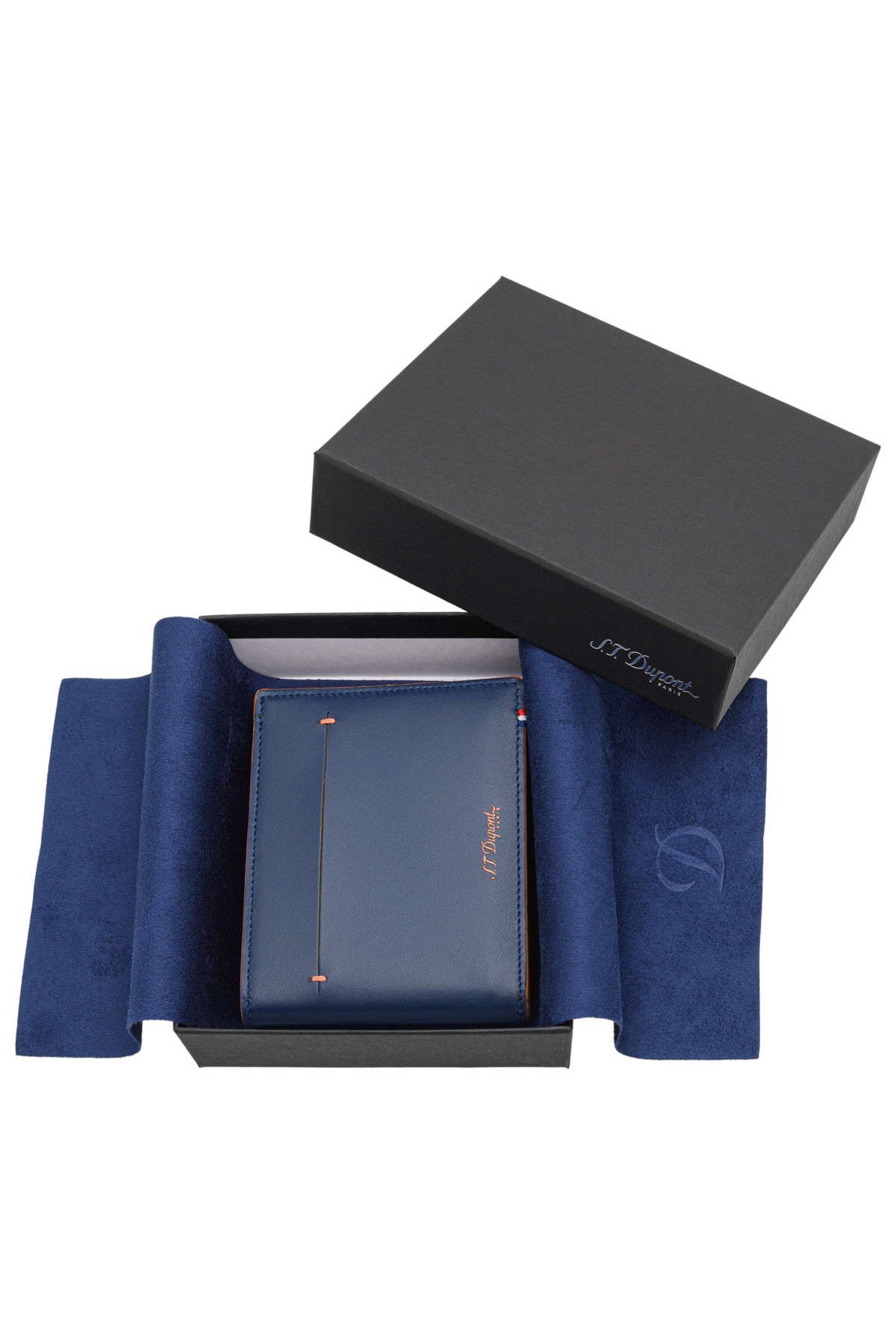 TR4826,S.T. Dupont Deri Turuncu-Mavi Cüzdan 184400