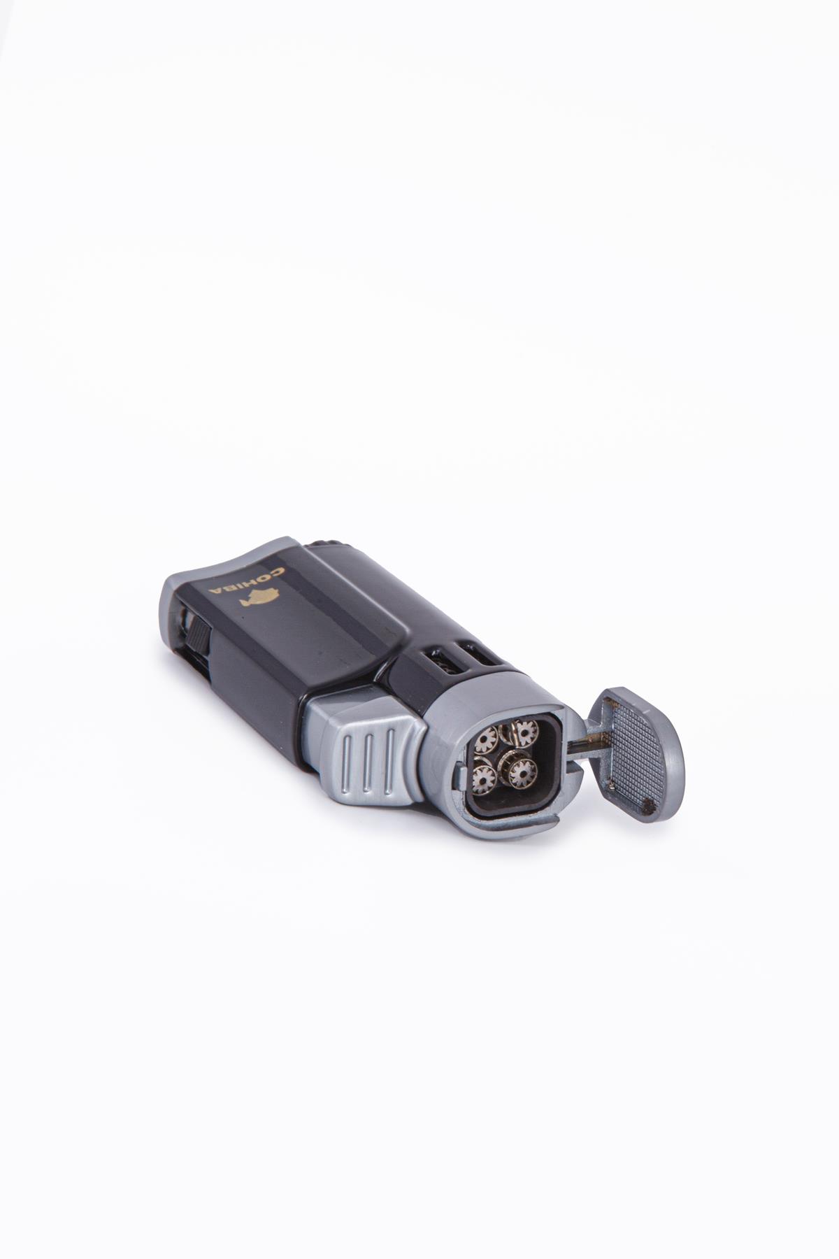 TR7938,Cohiba 4 Torch Pürmüz Siyah-Gümüş Metal Puro Çakmağı