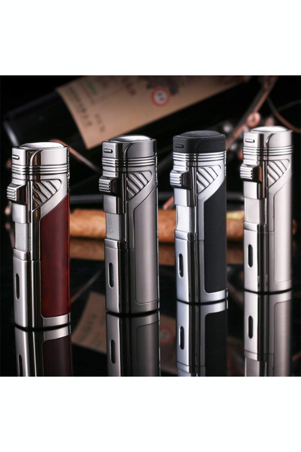 TR8623,Promise 4 Torch Pürmüz Bordo Gümüş Dahili Delicili Metal Puro Çakmağı