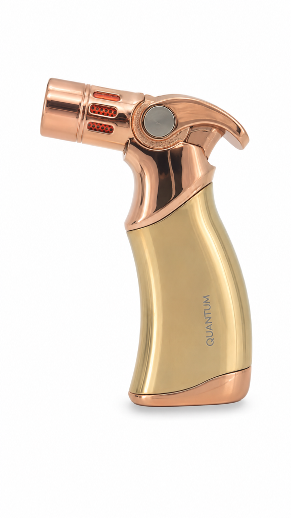 TR9985,Quantum Dört Torch Pürmüz Gold Metal Masa Tipi Puro Çakmağı