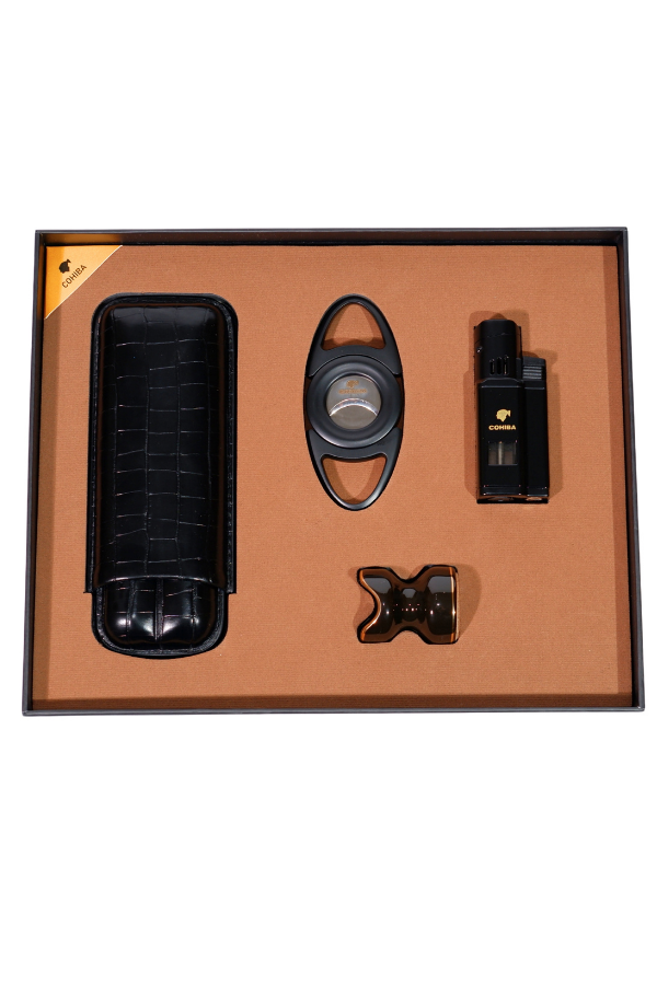 TR8803,Cohiba Çakmak Kesici Kılıf Sehpa Siyah Dörtlü Puro Seti