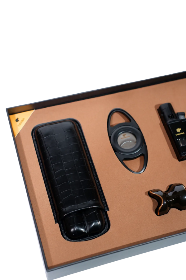 TR8803,Cohiba Çakmak Kesici Kılıf Sehpa Siyah Dörtlü Puro Seti