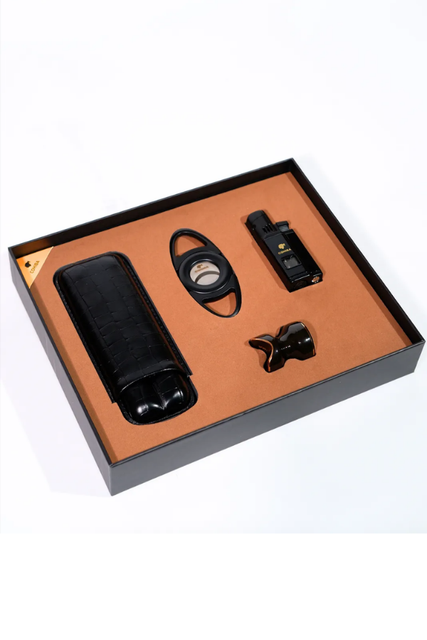 TR8803,Cohiba Çakmak Kesici Kılıf Sehpa Siyah Dörtlü Puro Seti