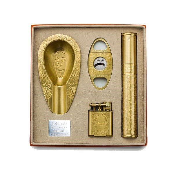 LB-732,Lubinski Yeni Seri Dörtlü Motif İşlemeli Gold Puro Seti