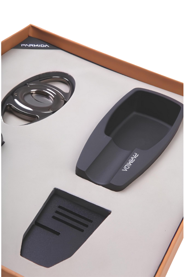 TR8330,Parmida Çakmak Kesici Küllük Sehpa Dörtlü Siyah-Gunmetal Puro Seti