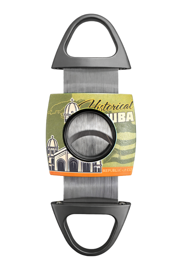 TRM2008,PremiumQuality Küba Desenli Dahili Kılıflı Gunmetal-Yeşil Metal Puro Makası Kesici