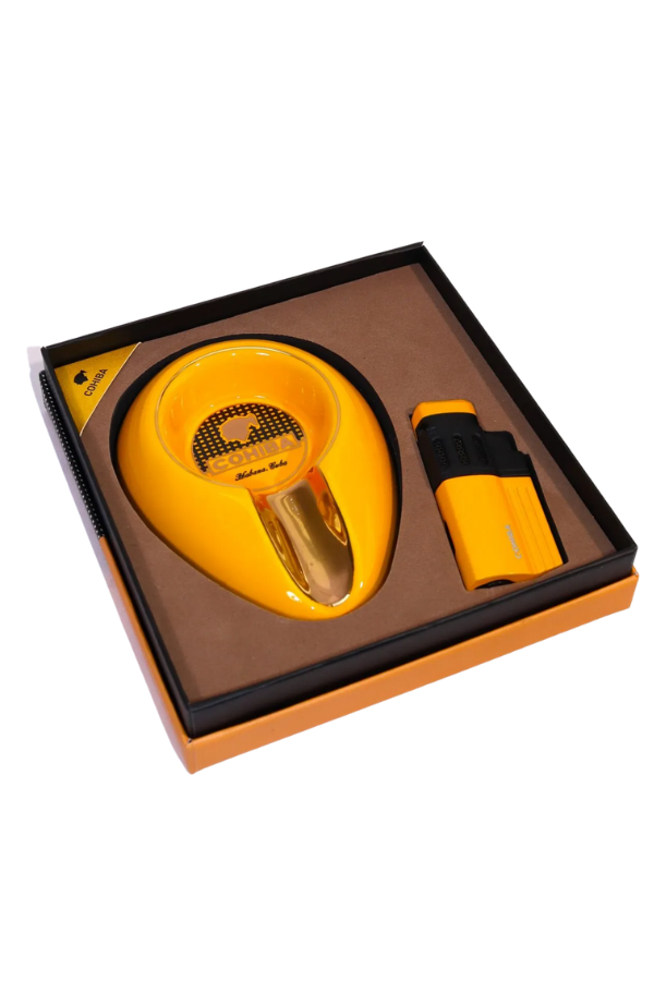 TR10028,Cohiba 4 Torch Pürmüz Sarı Çakmak Küllük İkili Puro Seti