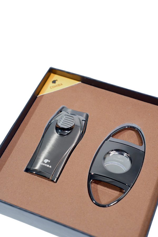 TR9109,Cohiba Çakmak Kesici İkili Gunmetal Puro Seti