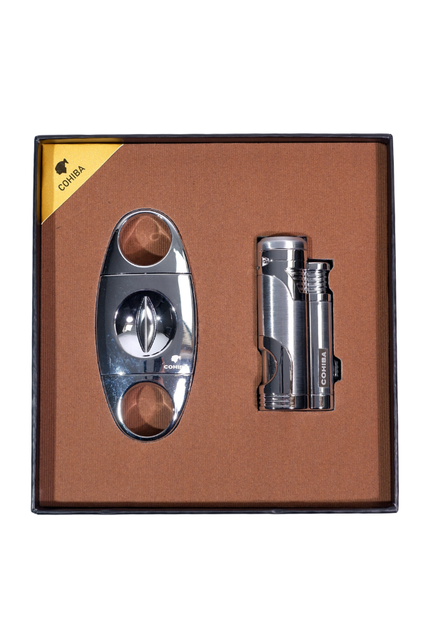 TR9107,Cohiba Çakmak Kesici İkili Gümüş Puro Seti