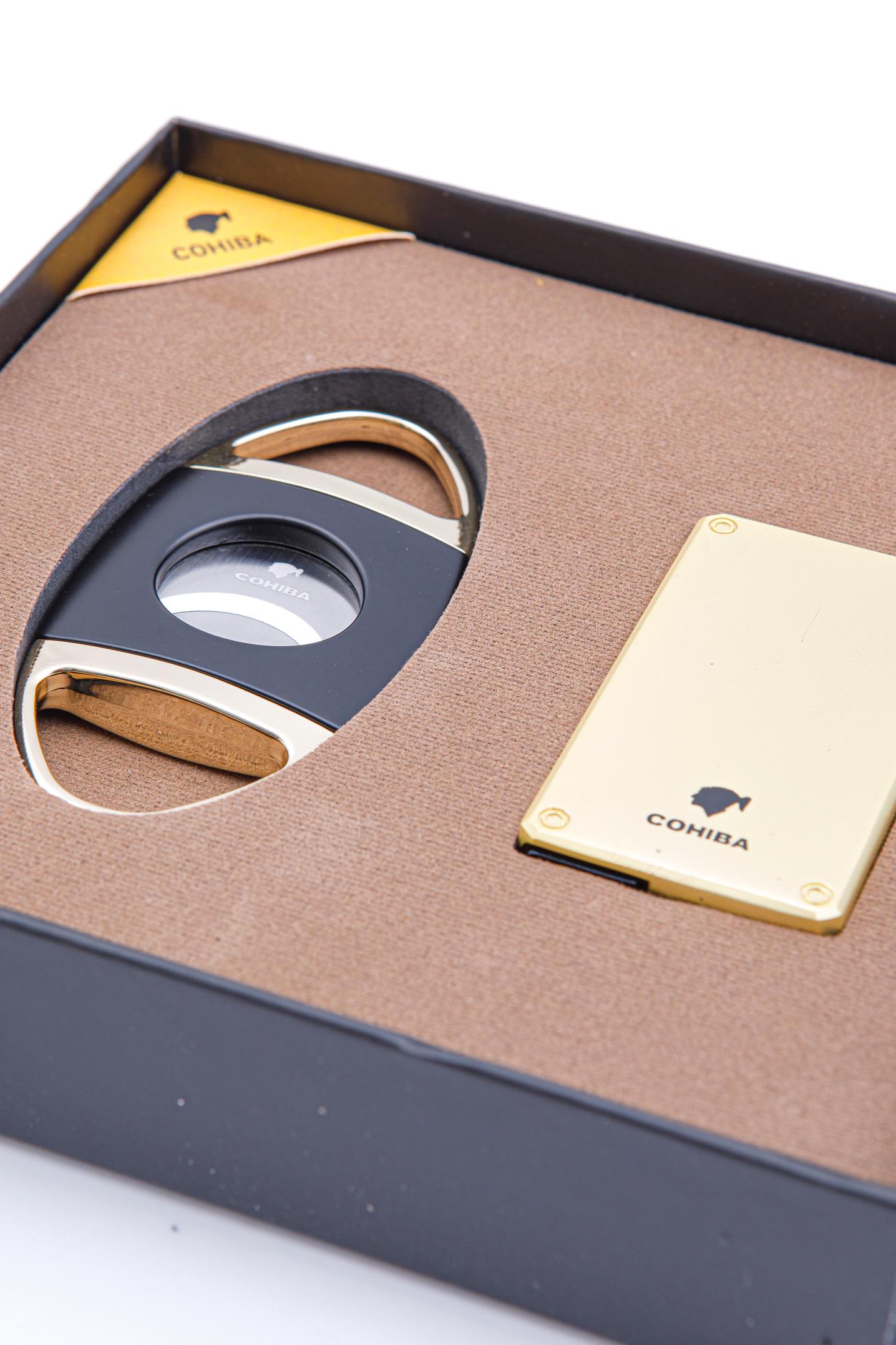 TR8380,Cohiba Çakmak Kesici İkili Gold - Siyah Puro Seti
