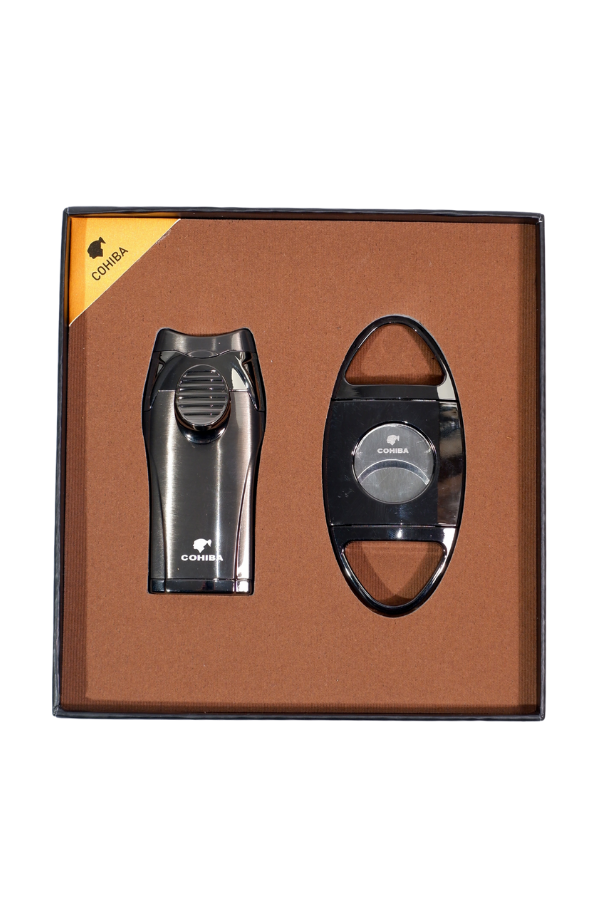 TR9109,Cohiba Çakmak Kesici İkili Gunmetal Puro Seti