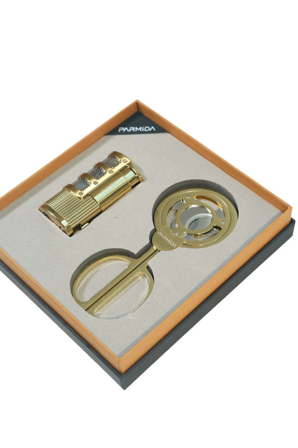 TR9856,Parmida 3 Torch Gold Çakmak Gold Makas İkili Puro Seti