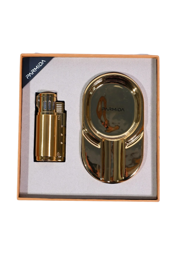 TR9110,Parmida Çakmak Küllük İkili Gold Puro Seti