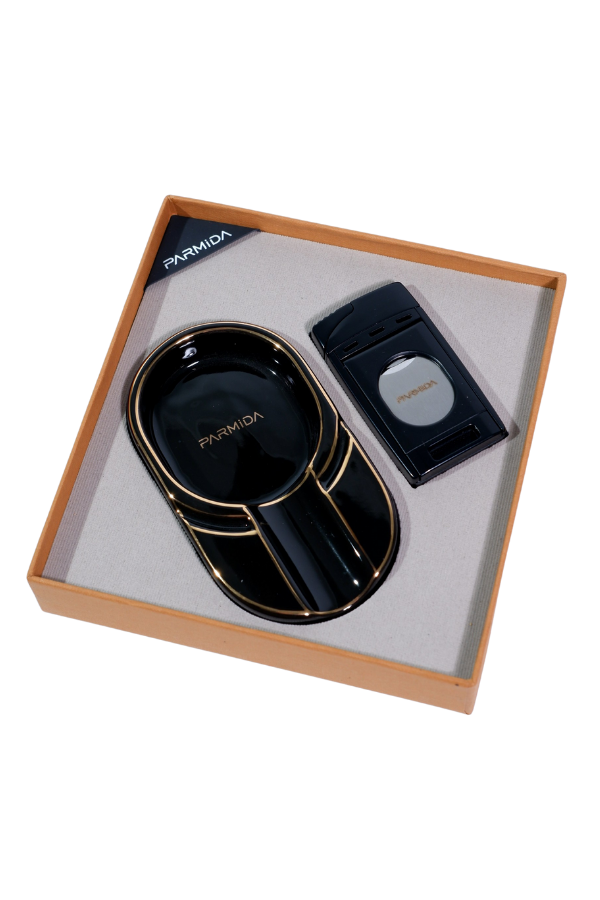 TR9111,Parmida Çakmak Küllük İkili Siyah Puro Seti