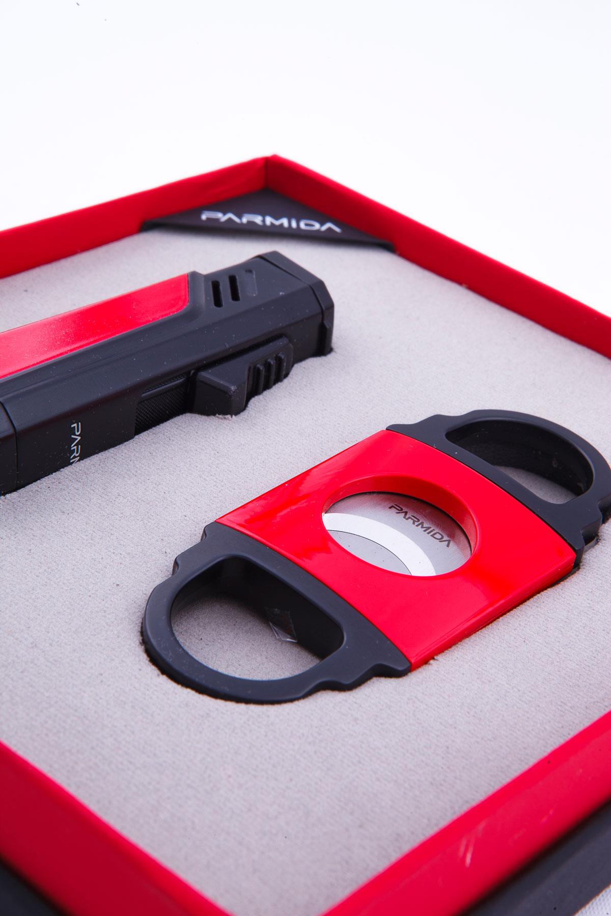 TR8340,Parmida Çakmak Kesici Kırmızı-Siyah İkili Puro Seti