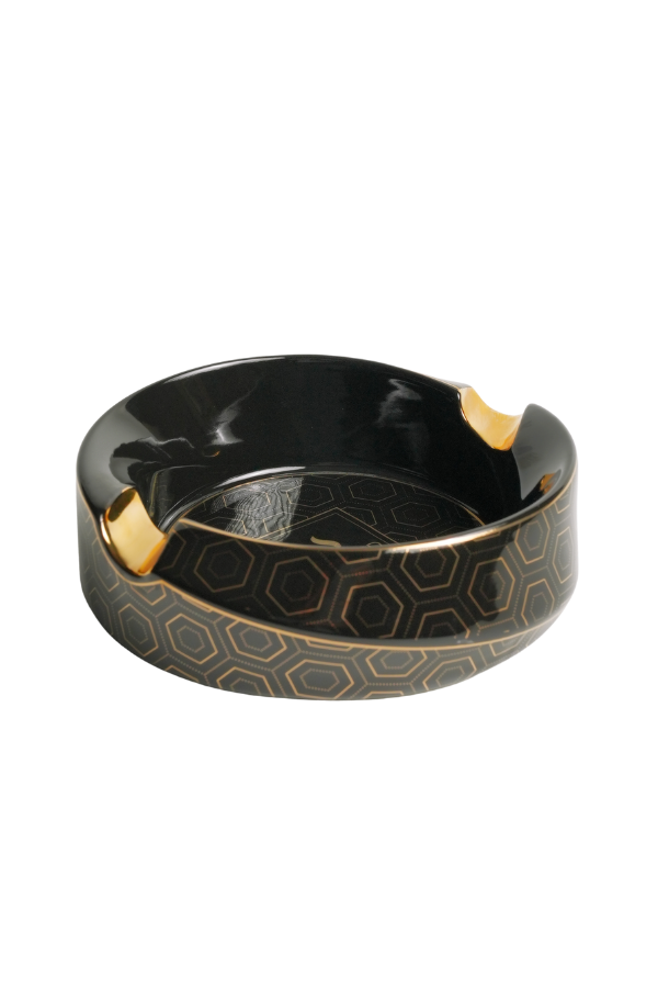 TRM3012,Firebird Siyah-Gold Desenli İkili Porselen Puro Küllüğü