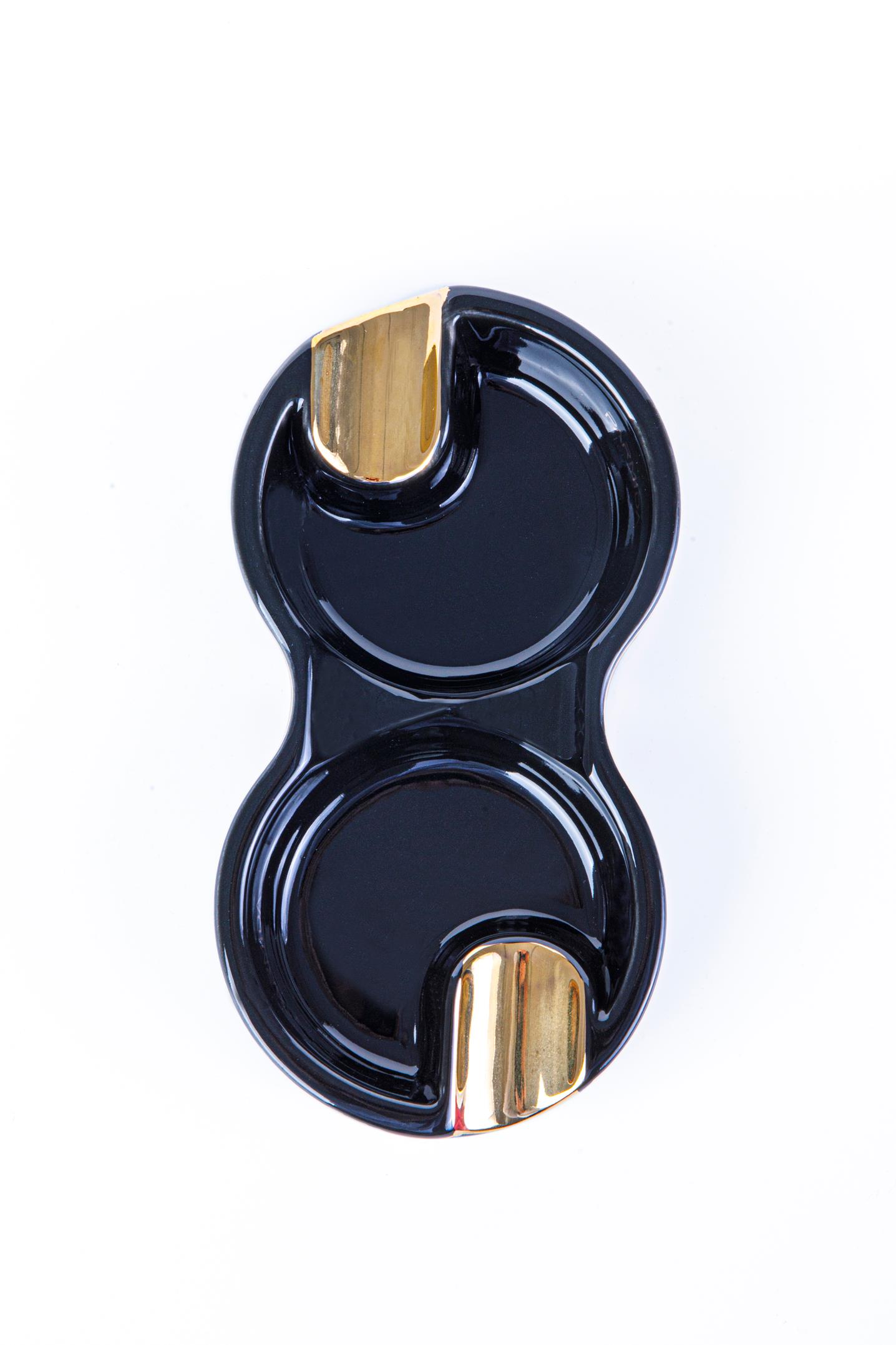 TR8275,Parmida Karbon Desenli-Gold Porselen İkili Puro Küllüğü