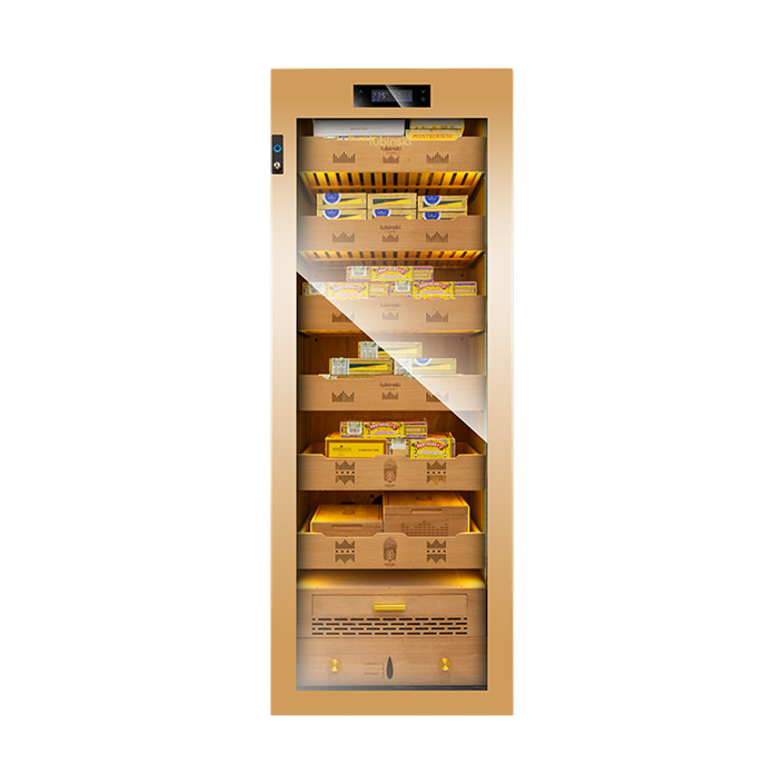 LB-040,Lubinski Gold - Siyah Wifi Kontrol + Parmak İzi Kilitli Elektronik Puro Dolabı RA-666