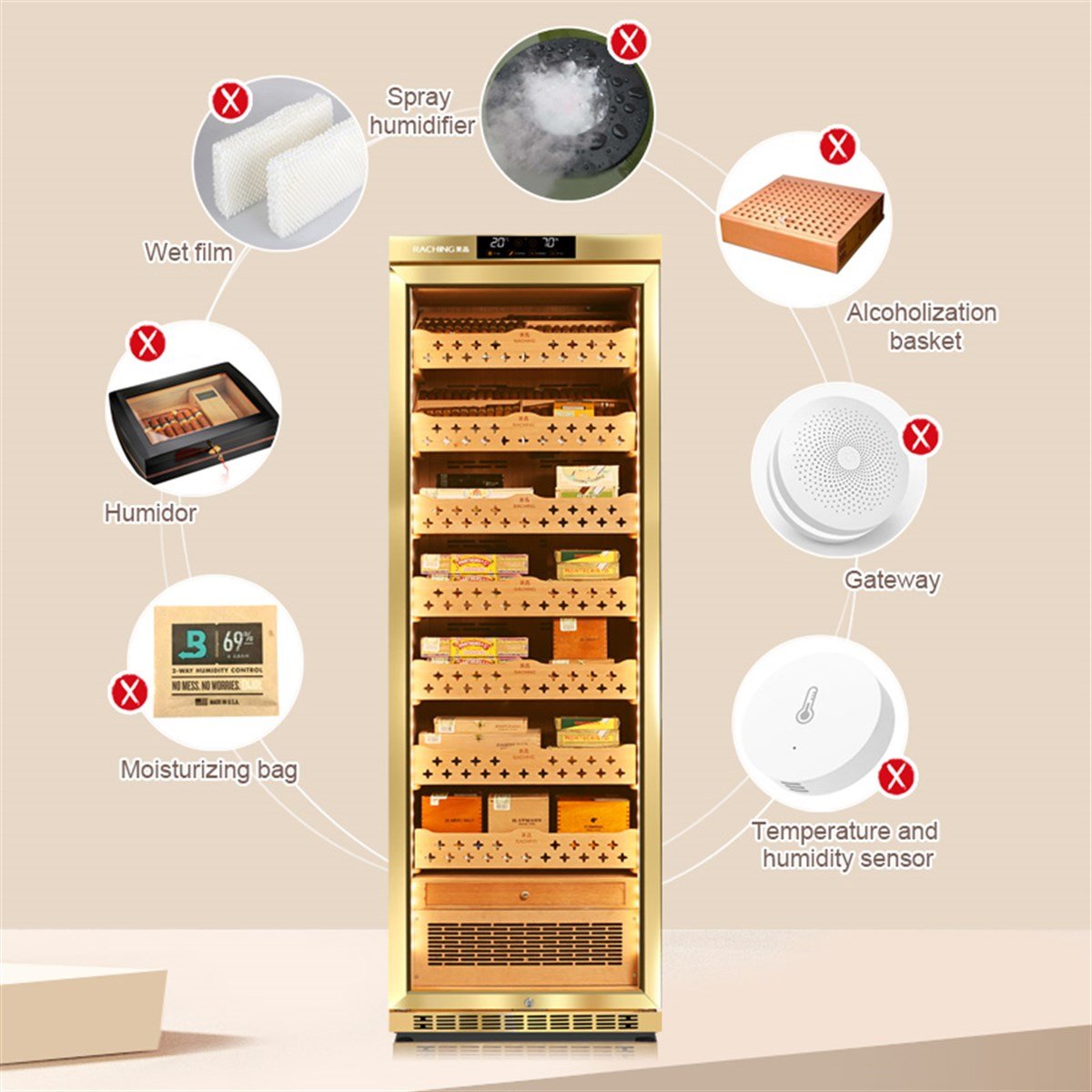 RCHNG-1,Raching Elektronik Puro Dolabı Gold MON3800A