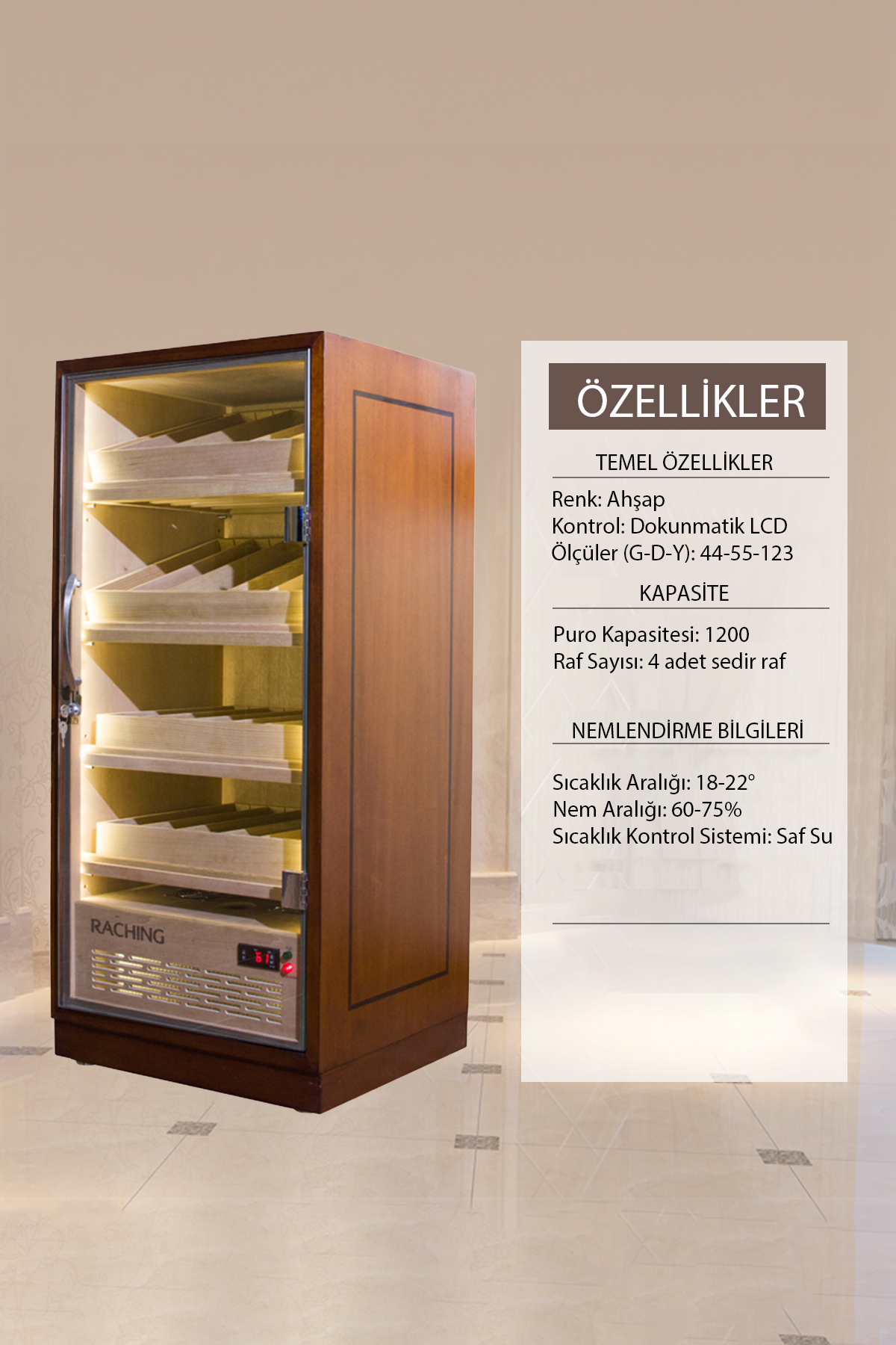 RCHNG-21,Raching Elektronik Puro Dolabı Ahşap MC160