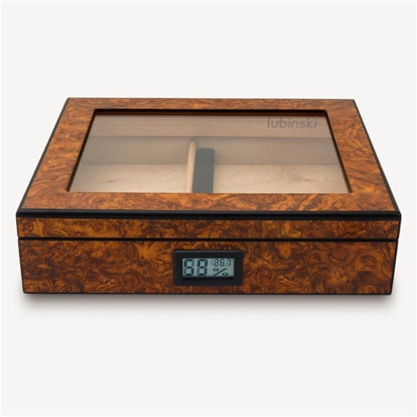 LB-004,Lubinski Cedar Basic Camlı Puro Kutusu Humidor Slim Dijital Kahve 15s