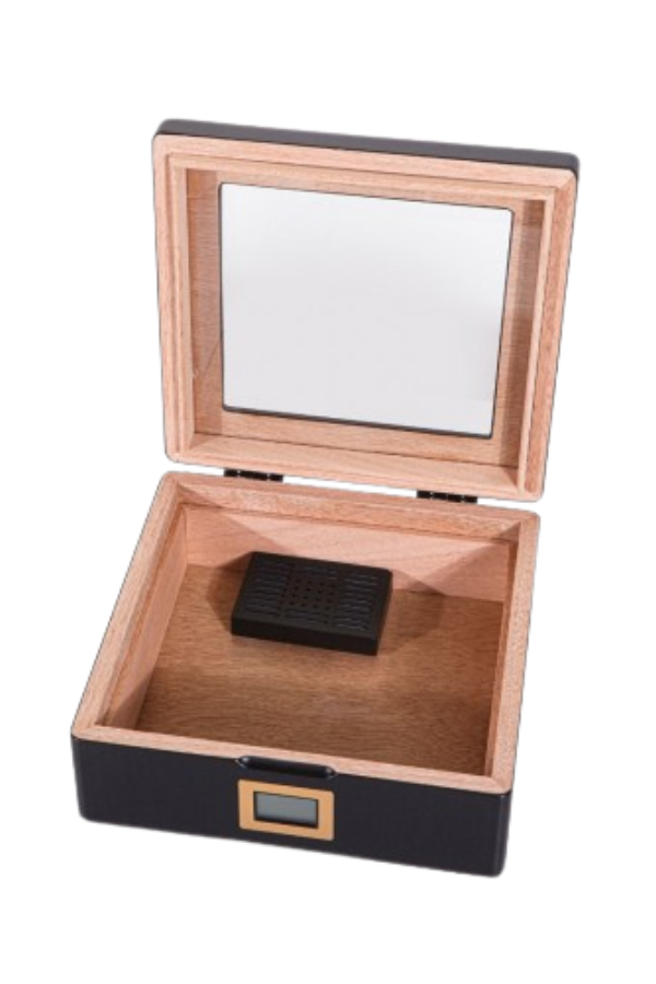 TR8825,PremiumQuality Siyah Camlı  Sedir  Küçük Humidor Puro Kutusu