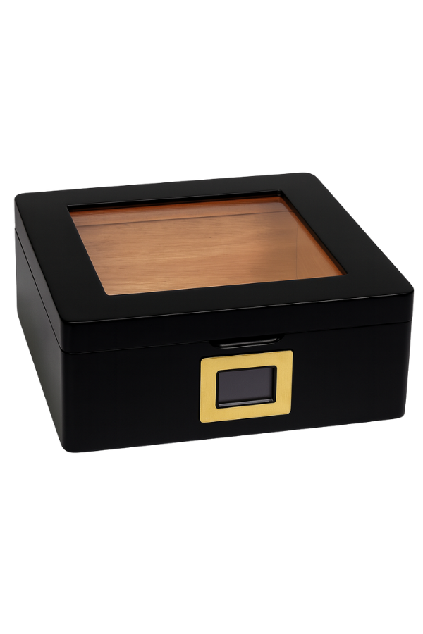 TR8825,PremiumQuality Siyah Camlı  Sedir  Küçük Humidor Puro Kutusu