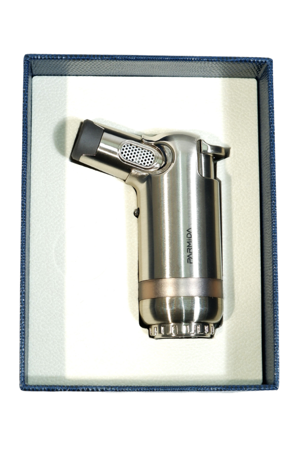 TR9241,Parmida 3 Torch Pürmüz Gümüş Masa Tipi Metal Puro Çakmağı